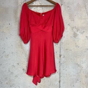 Hello molly bright red silk-like statement half sleeve baby doll mini dress 8